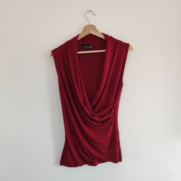 Laura Petites Dark Red Low Neckline Revealing Wrap Style Tank Top - Picture 4 of 7